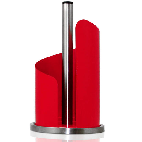 Paper Towel Holder | Brushed Stainless Steel & Iron Accents | Won’t Unravel or Tip Over | Designed for Most Roll Sizes | Vertical Countertop Dispenser (UpGood Paper Porter, True Red)