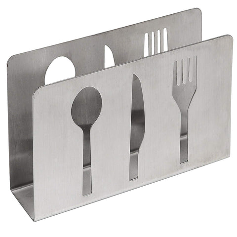 Modern Stainless Steel Cut-Out Cutlery Design Refillable Tabletop Paper Napkin Holder Rack - MyGiftÂ® Home