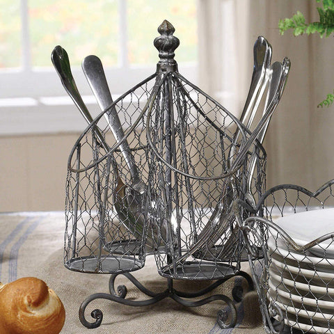 Kitchen Utensil Holder, Cutlery Organizer, Holds Napkins, Forks, Spoons, Spatula, Vintage Silverware Holder for Kitchen Countertop Storage, Centerpiece