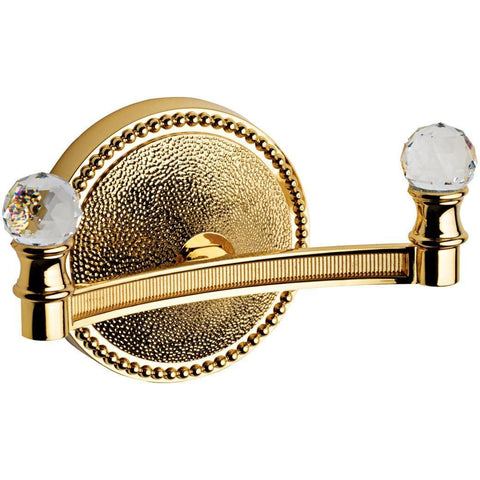 Lux Elite Swarovski Double Towel Robe Hook Hanger for Bath Towel Holder, Brass