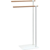Oscar Standing Double Towel Rack for Bathroom Spa Towel Hanger, Wood Rails