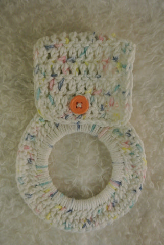 White with Pastel Crochet Tea Towel Holder