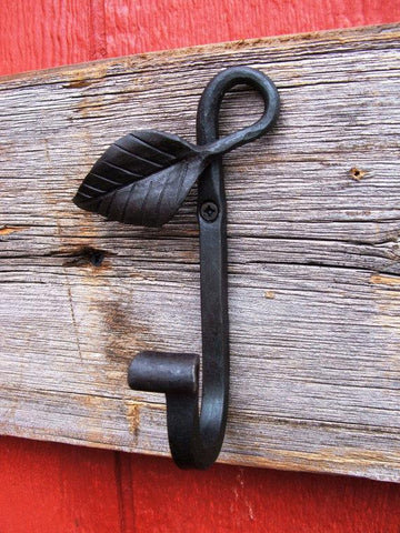 Leaf End Wall Hook, Hand Forged Wrought Iron