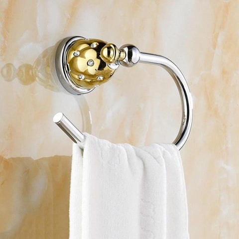 Antique Towel Holder Gold Diamond Brass Towel Ring Luxury Little Crystal Towel Bar Wall Mounted Bathroom Accessories Products