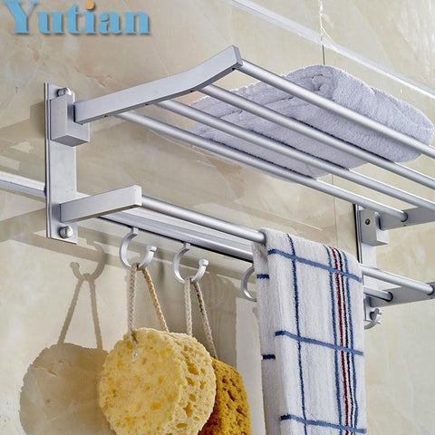 Bathroom Towel Holder Foldable Towel Rack Oxidation Aluminium Towel Rack W/ Hooks Yt4003