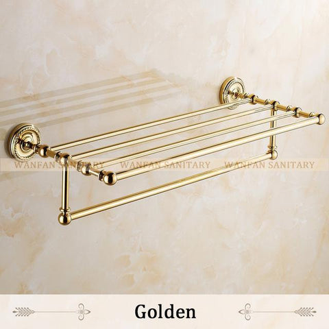 Bathroom Shelves 2 Tier Rails Antique Brass Towel Rack Bath Shelf Towel Holder Hangers Classic Home Deco Wall Towel Bars Hj1312