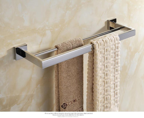1 pcs Free Shipping SUS 304 Stainless Steel Double Towel Bar Square Towel Rack In The Bathroom Wall Mounted Towel Holder