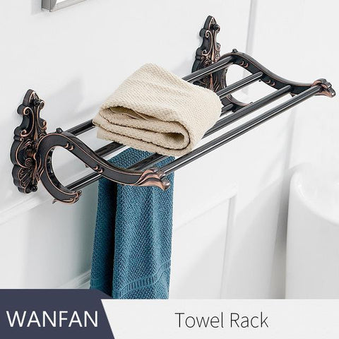 Bathroom Shelves Wall Mounted Black Towel Rack Holder Towel Hanger Bath Towel Holders Wc Clothes Storage Shelf Wf88812
