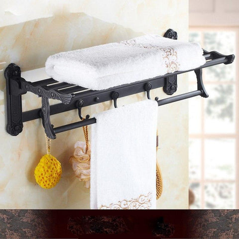 Folding Bath Towel Holder With Hooks