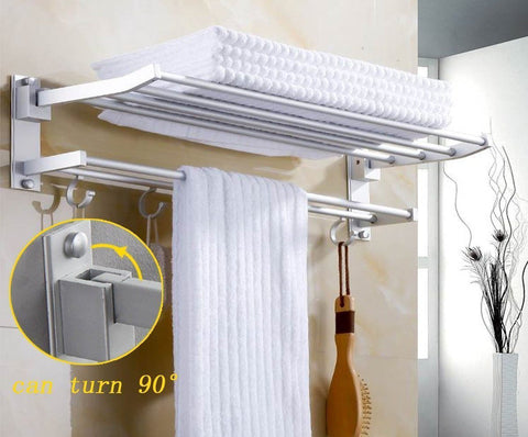 Wall Mounted Space Aluminum Towel Shelf With Hooks